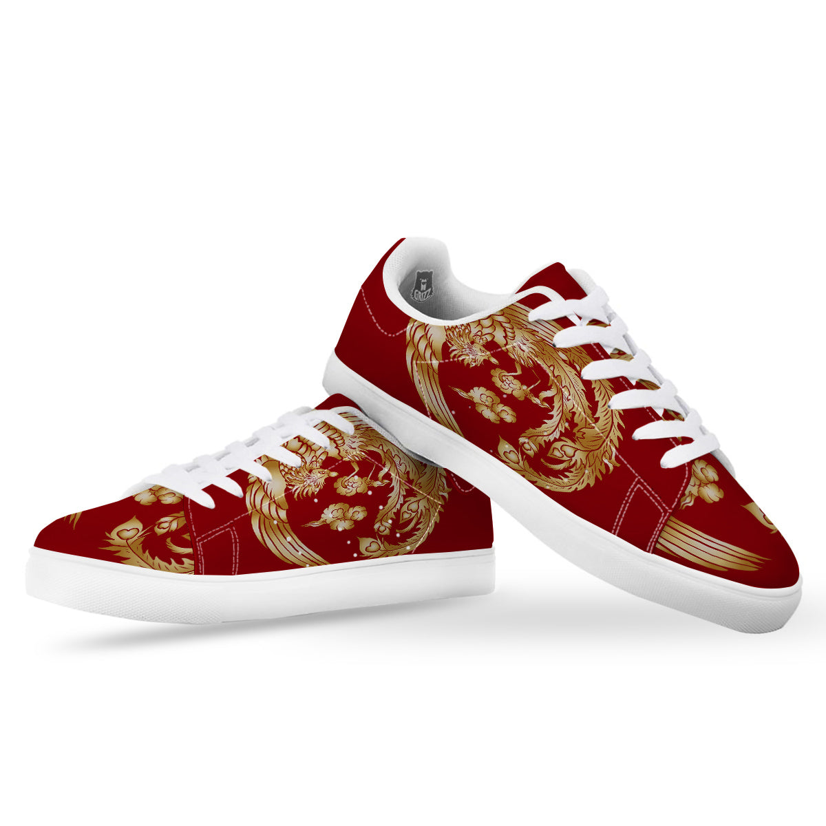 Phoenix Chinese Print White Low Top Sneakers-grizzshop