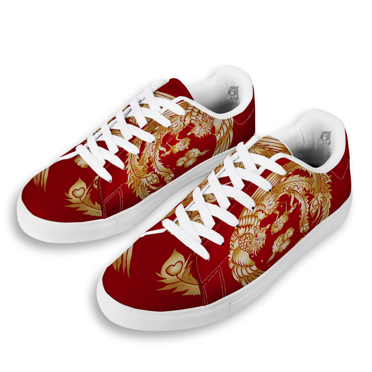 Phoenix Chinese Print White Low Top Sneakers-grizzshop