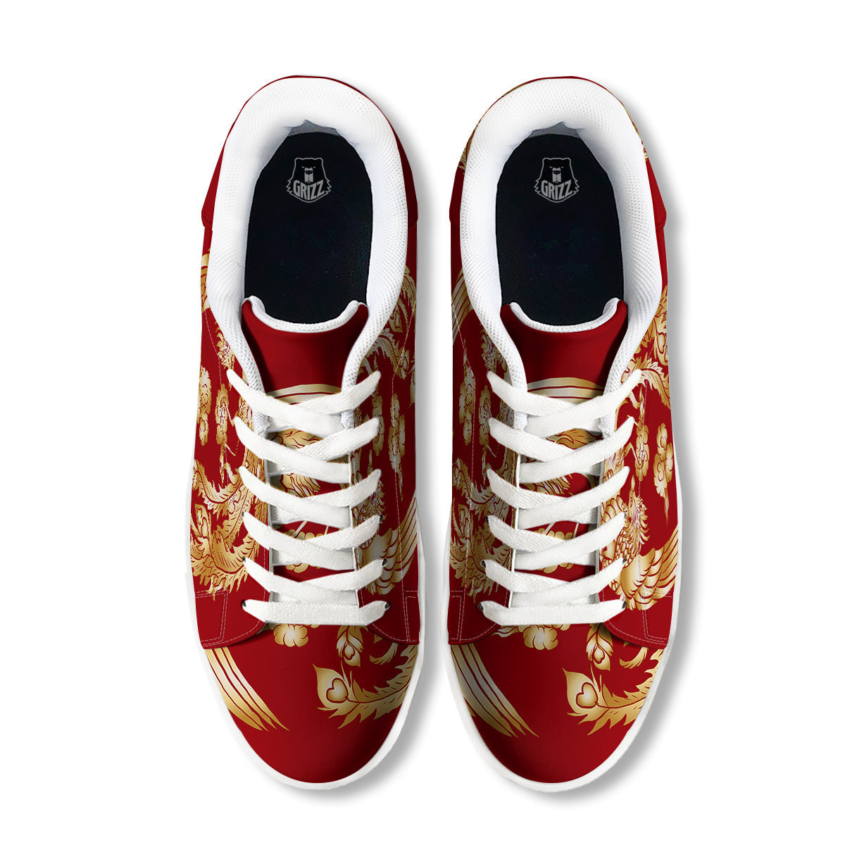 Phoenix Chinese Print White Low Top Sneakers-grizzshop