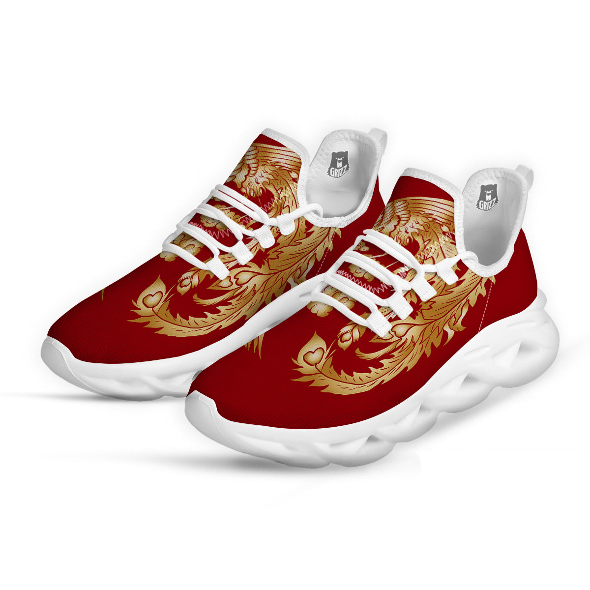 Phoenix Chinese Print White Running Shoes-grizzshop
