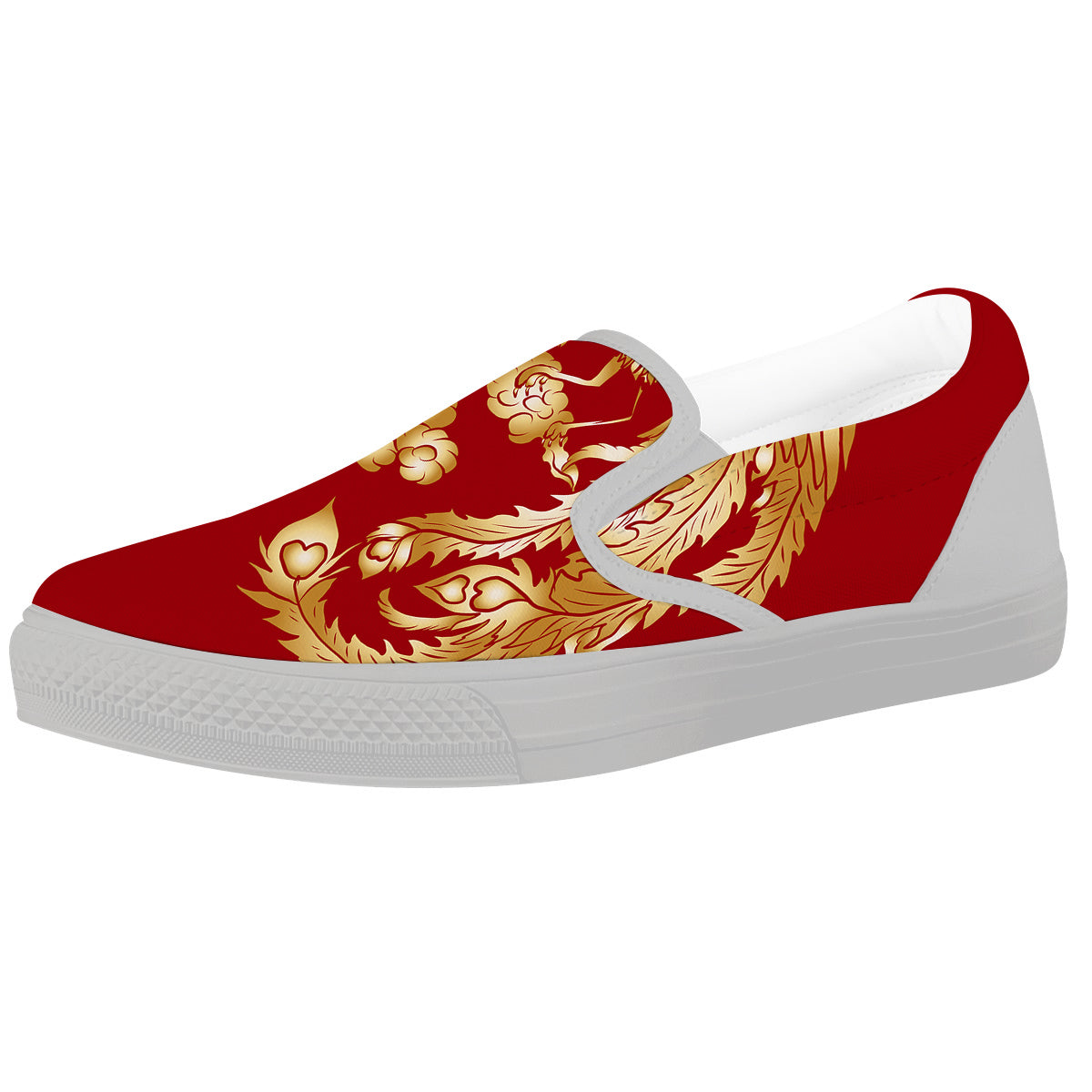 Phoenix Chinese Print White Slip On Shoes-grizzshop