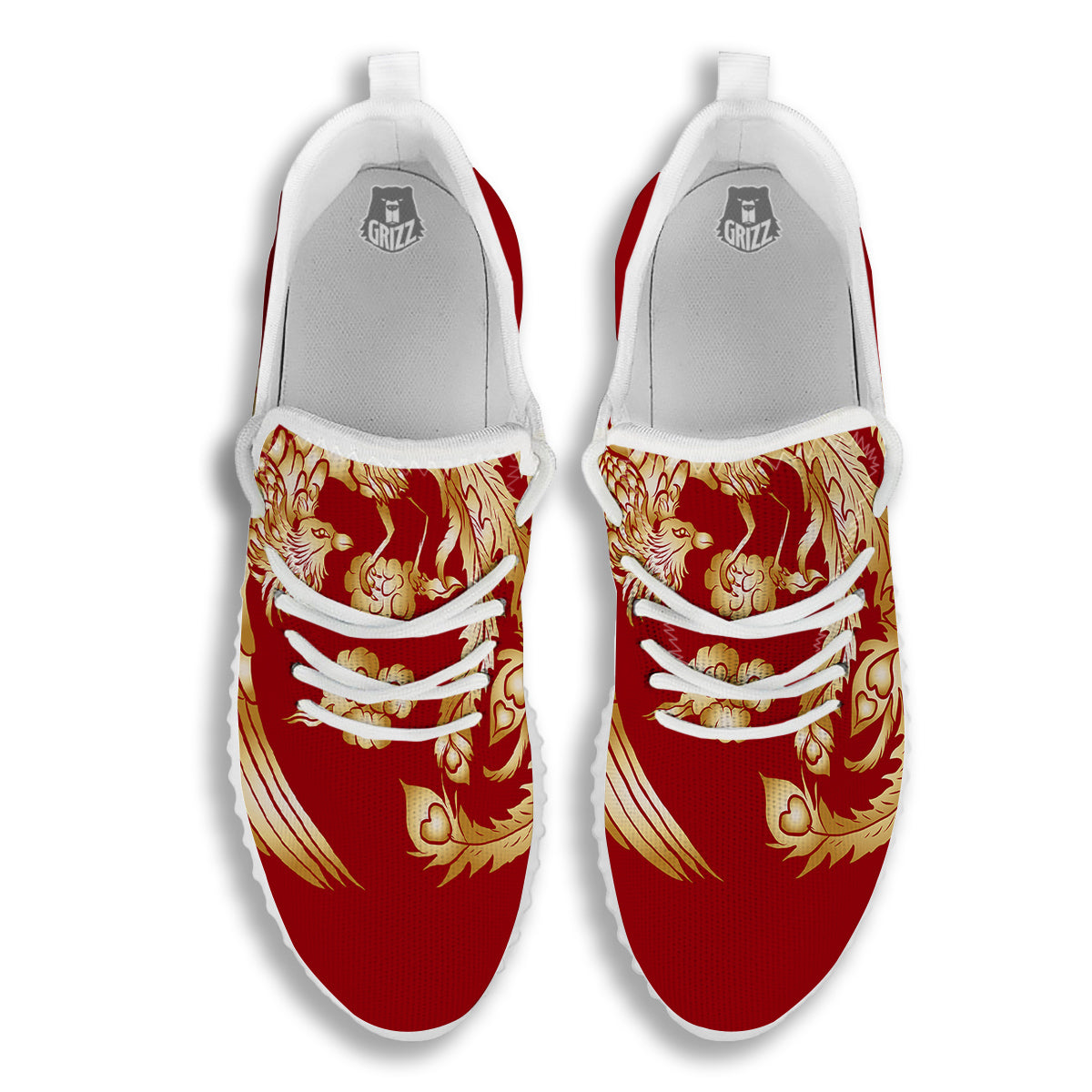 Phoenix Chinese Print White Walking Shoes-grizzshop