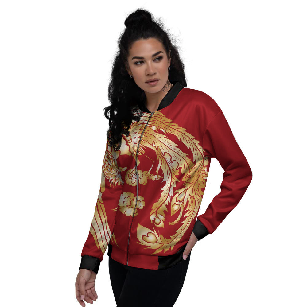 Phoenix Chinese Print Women's Bomber Jacket-grizzshop