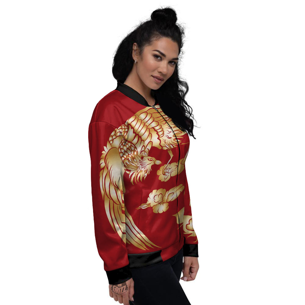 Phoenix Chinese Print Women's Bomber Jacket-grizzshop