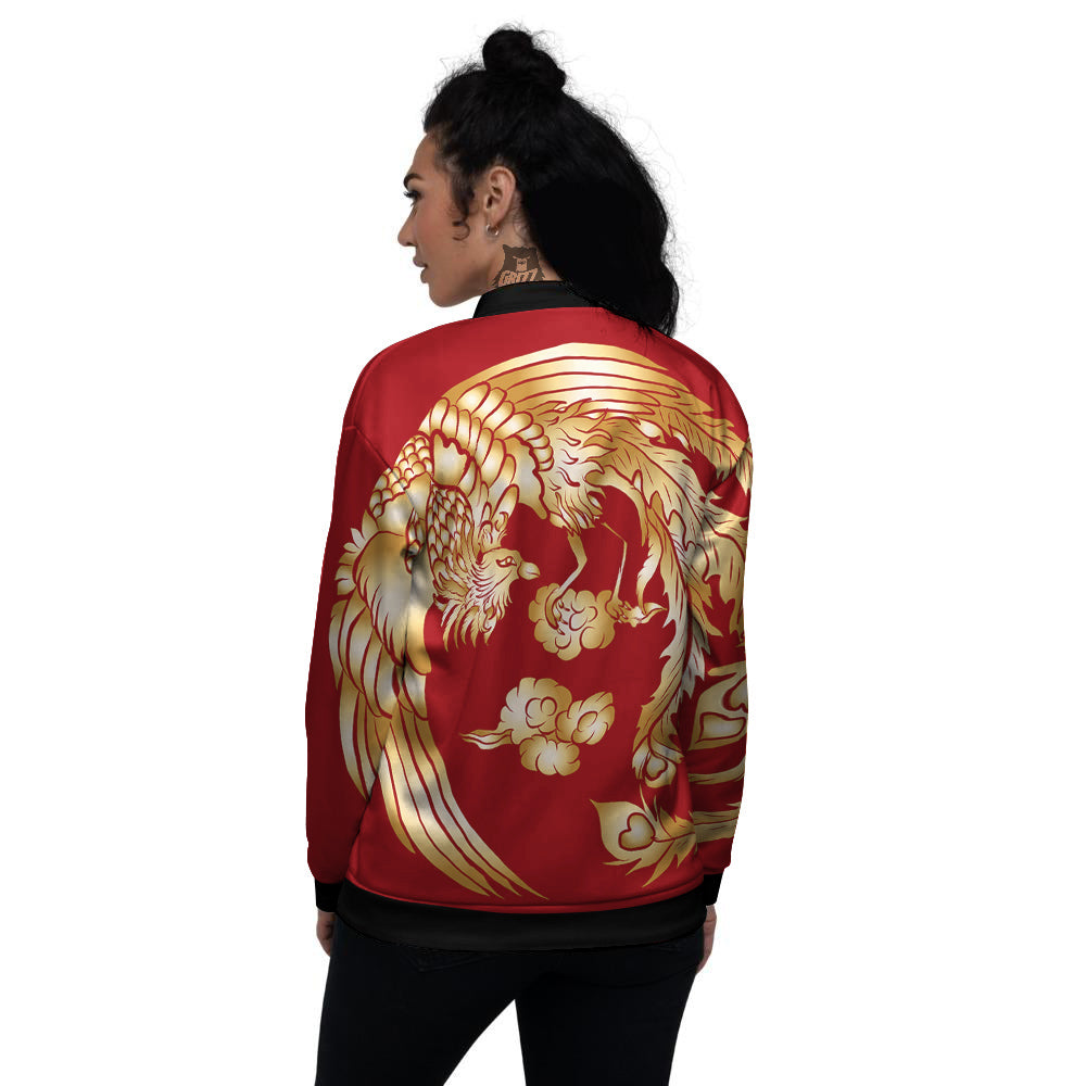 Phoenix Chinese Print Women's Bomber Jacket-grizzshop