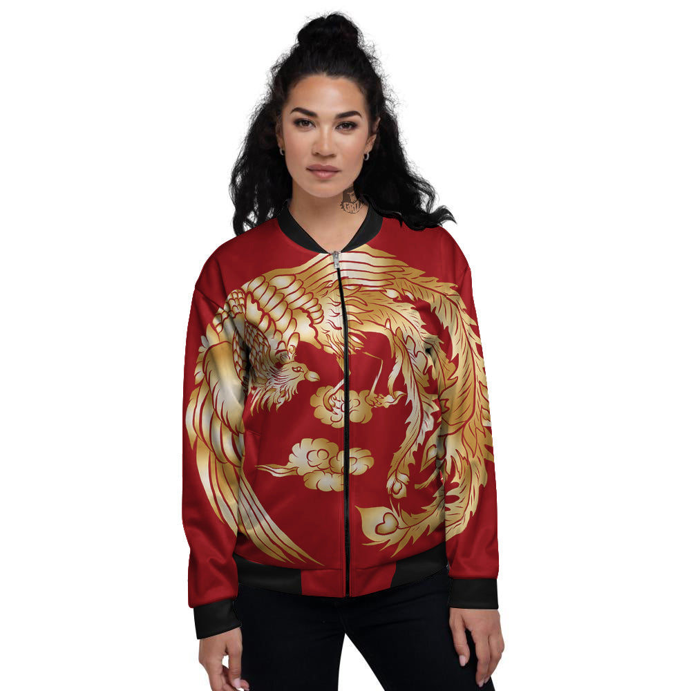 Phoenix Chinese Print Women's Bomber Jacket-grizzshop