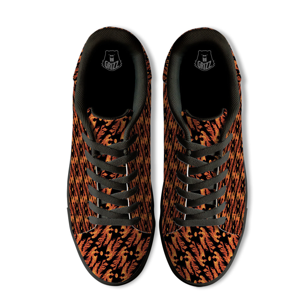 Phoenix Fire On Black Print Pattern Black Low Top Sneakers-grizzshop