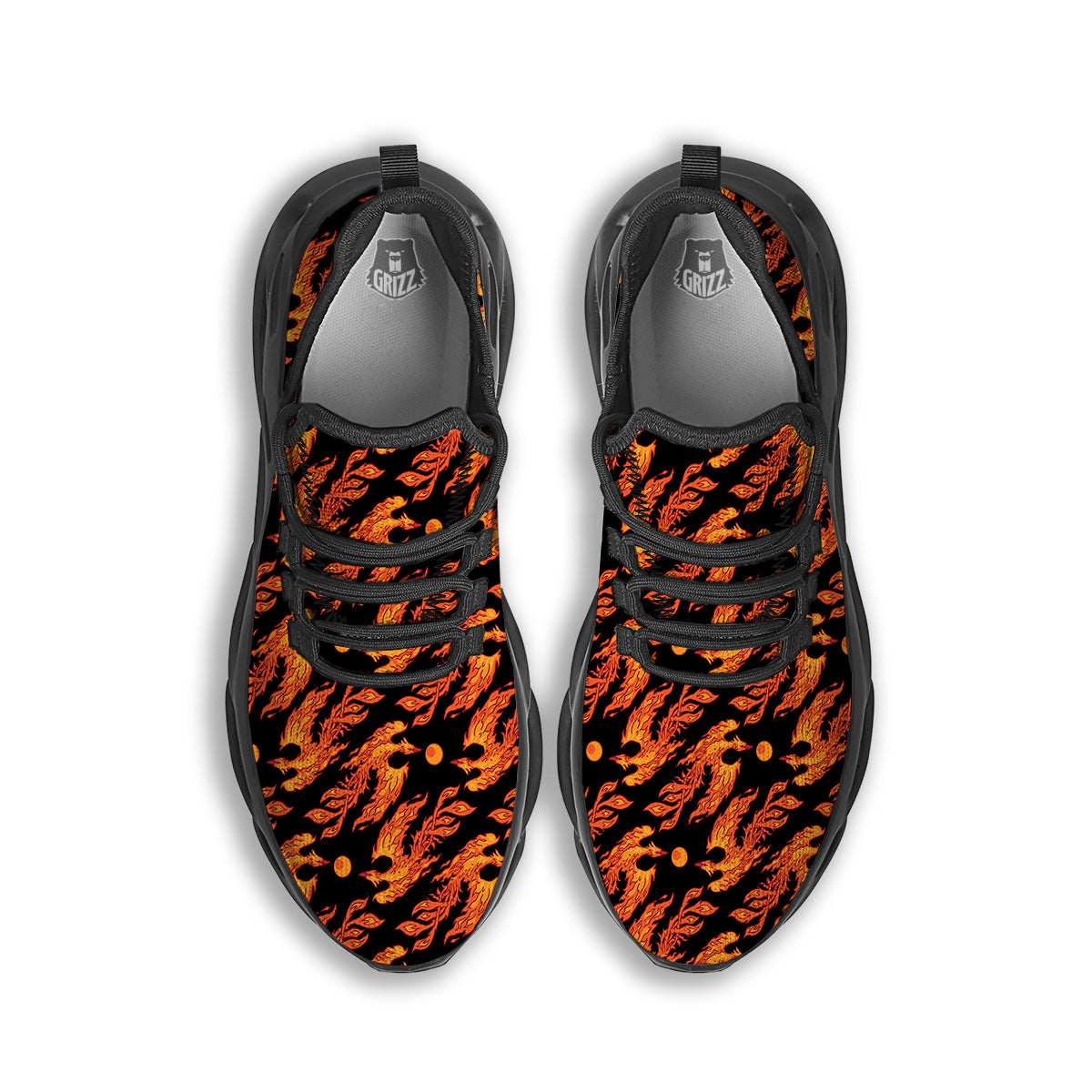 Phoenix Fire On Black Print Pattern Black Running Shoes-grizzshop