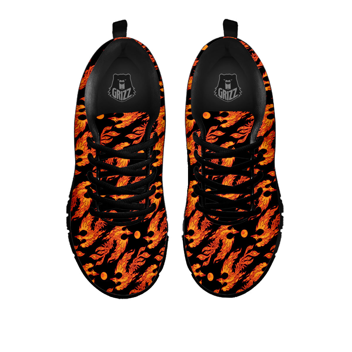 Phoenix Fire On Black Print Pattern Black Sneaker-grizzshop