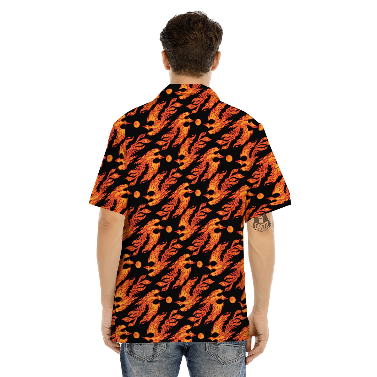 Phoenix Fire On Black Print Pattern Men's Hawaiian Shirt-grizzshop