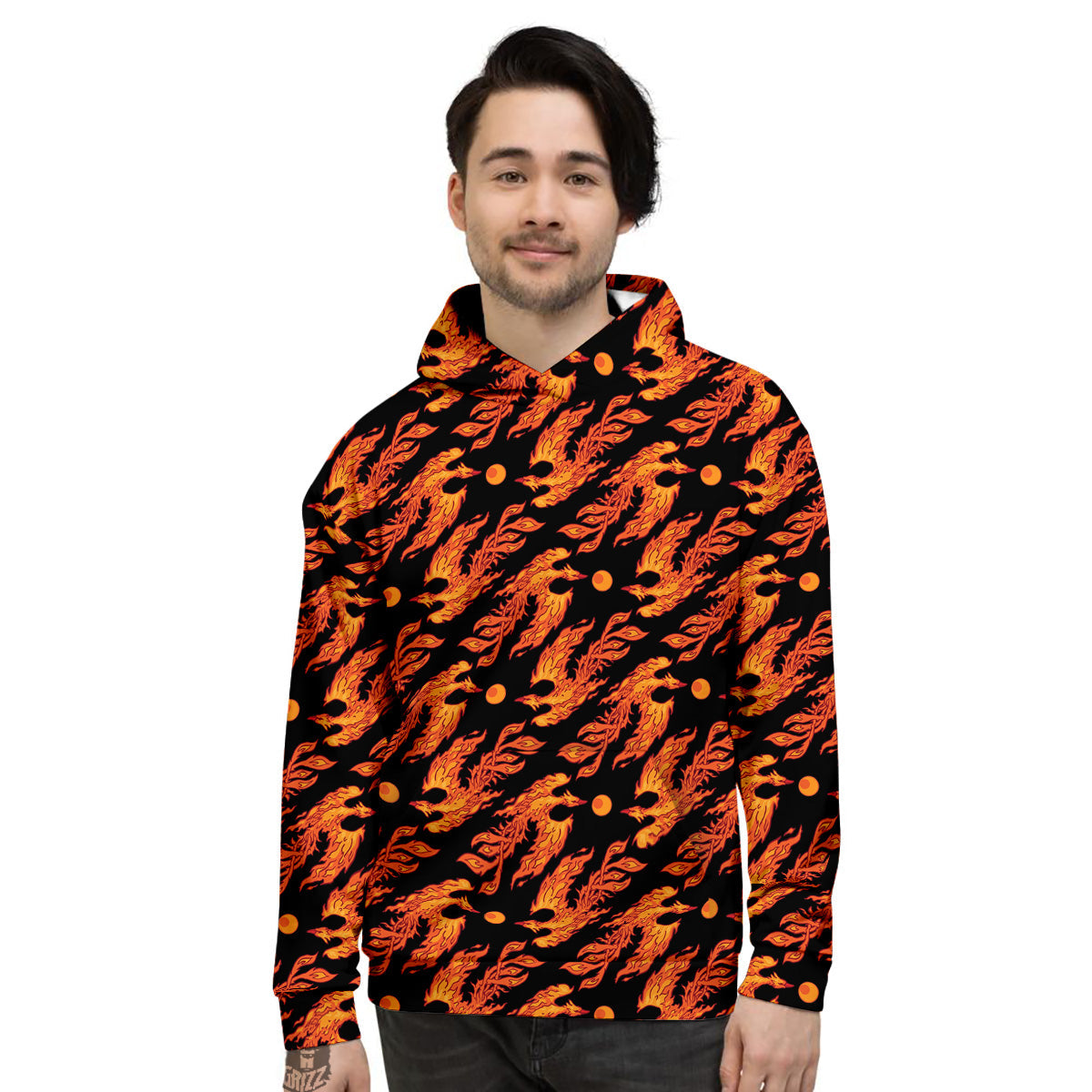 Phoenix Fire On Black Print Pattern Men's Hoodie-grizzshop