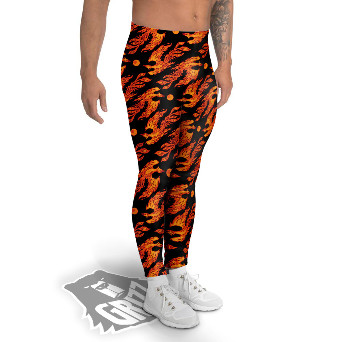 Phoenix Fire On Black Print Pattern Men's Leggings-grizzshop