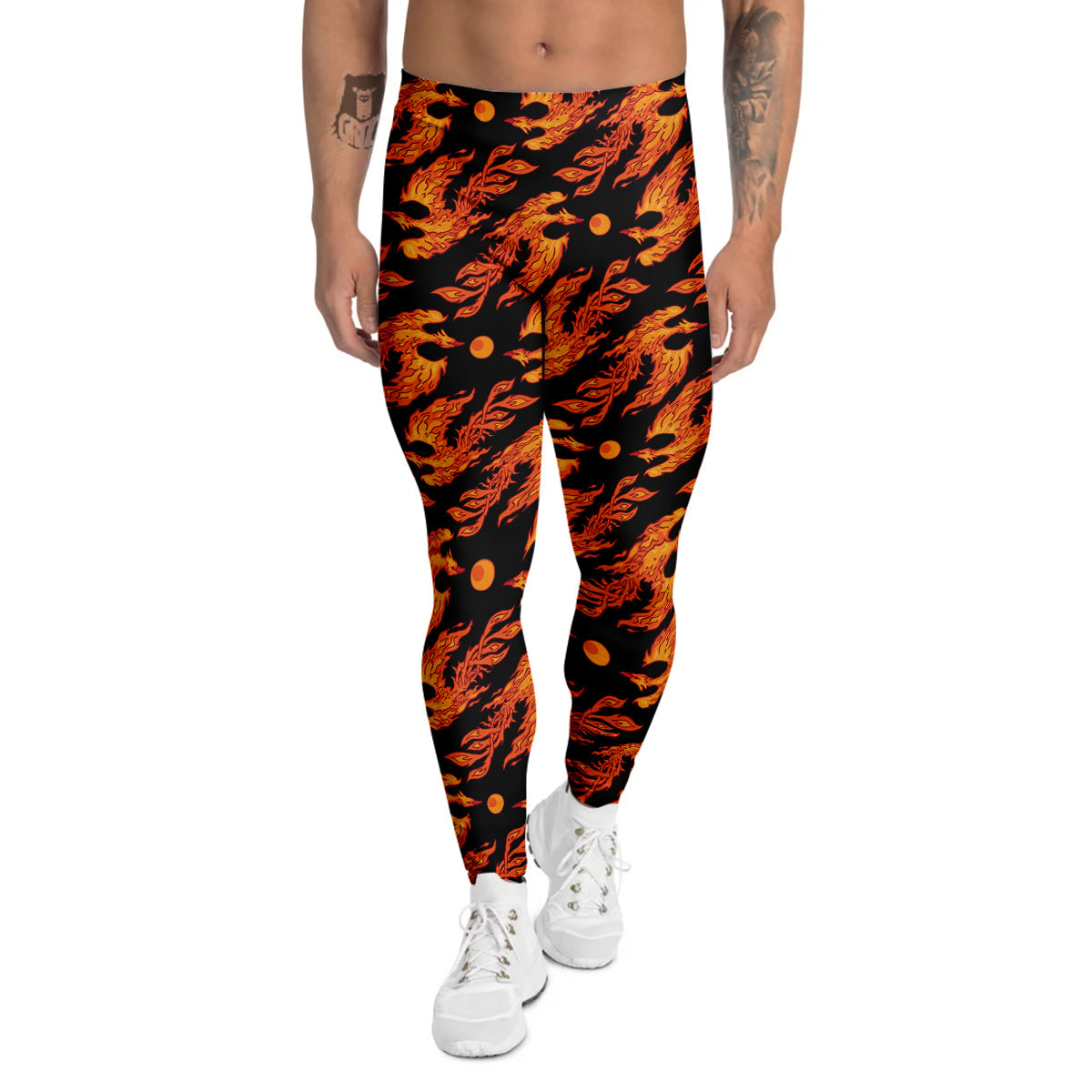 Phoenix Fire On Black Print Pattern Men's Leggings-grizzshop