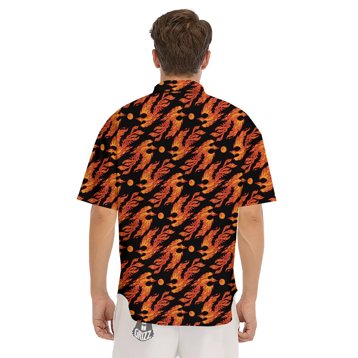 Phoenix Fire On Black Print Pattern Men's Short Sleeve Shirts-grizzshop