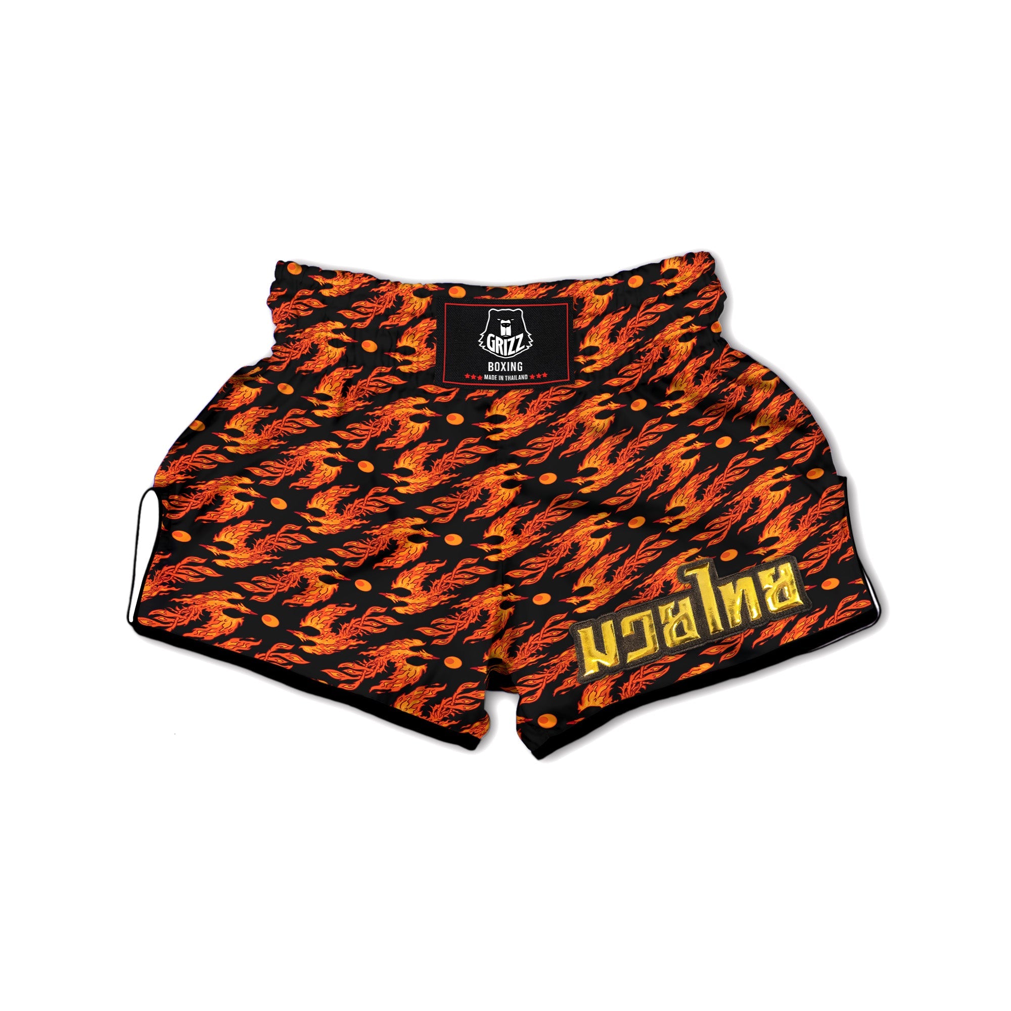 Phoenix Fire On Black Print Pattern Muay Thai Boxing Shorts-grizzshop