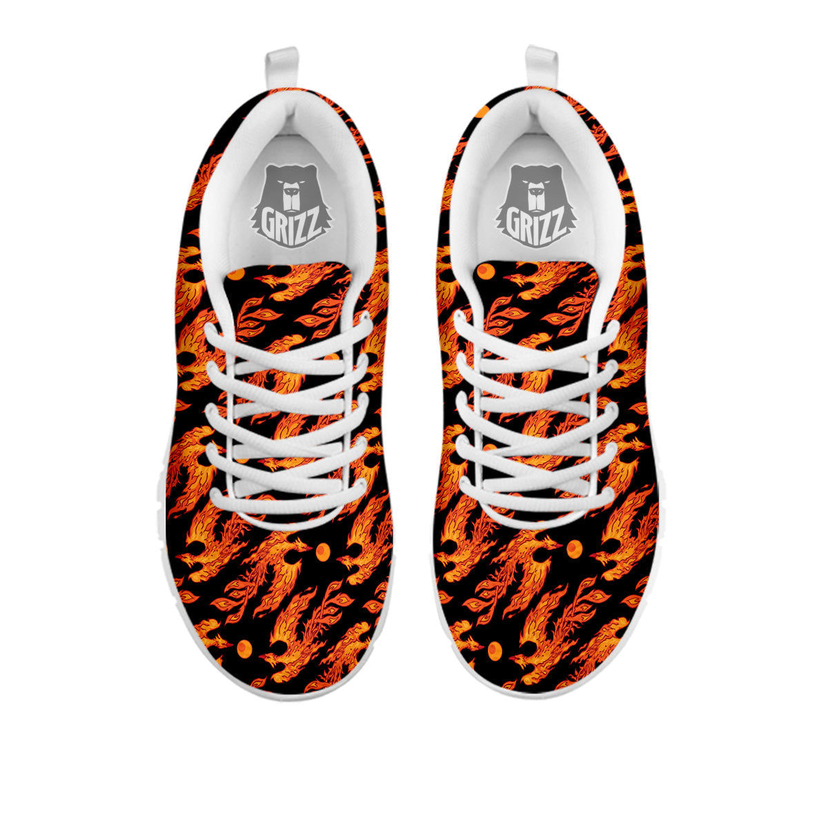 Phoenix Fire On Black Print Pattern White Sneaker-grizzshop