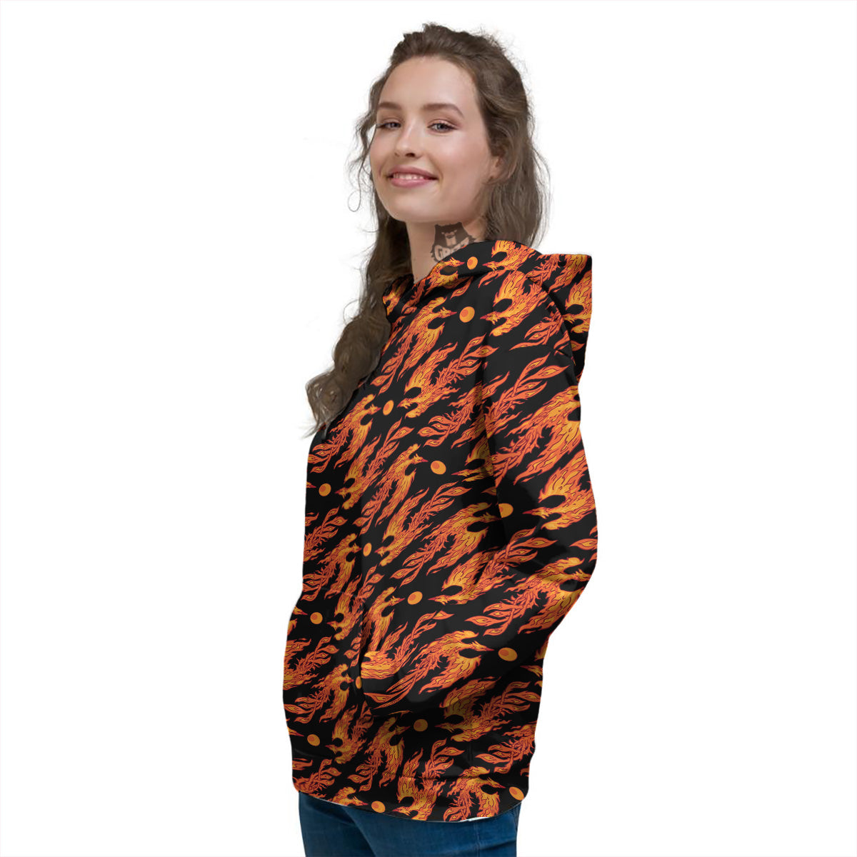 Phoenix Fire On Black Print Pattern Women's Hoodie-grizzshop