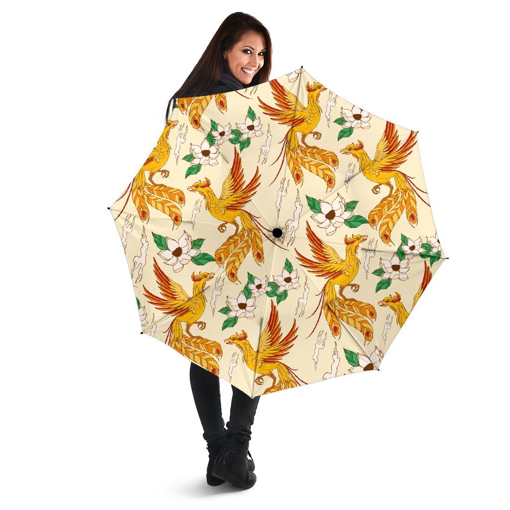 Phoenix Floral Pattern Print Automatic Foldable Umbrella-grizzshop