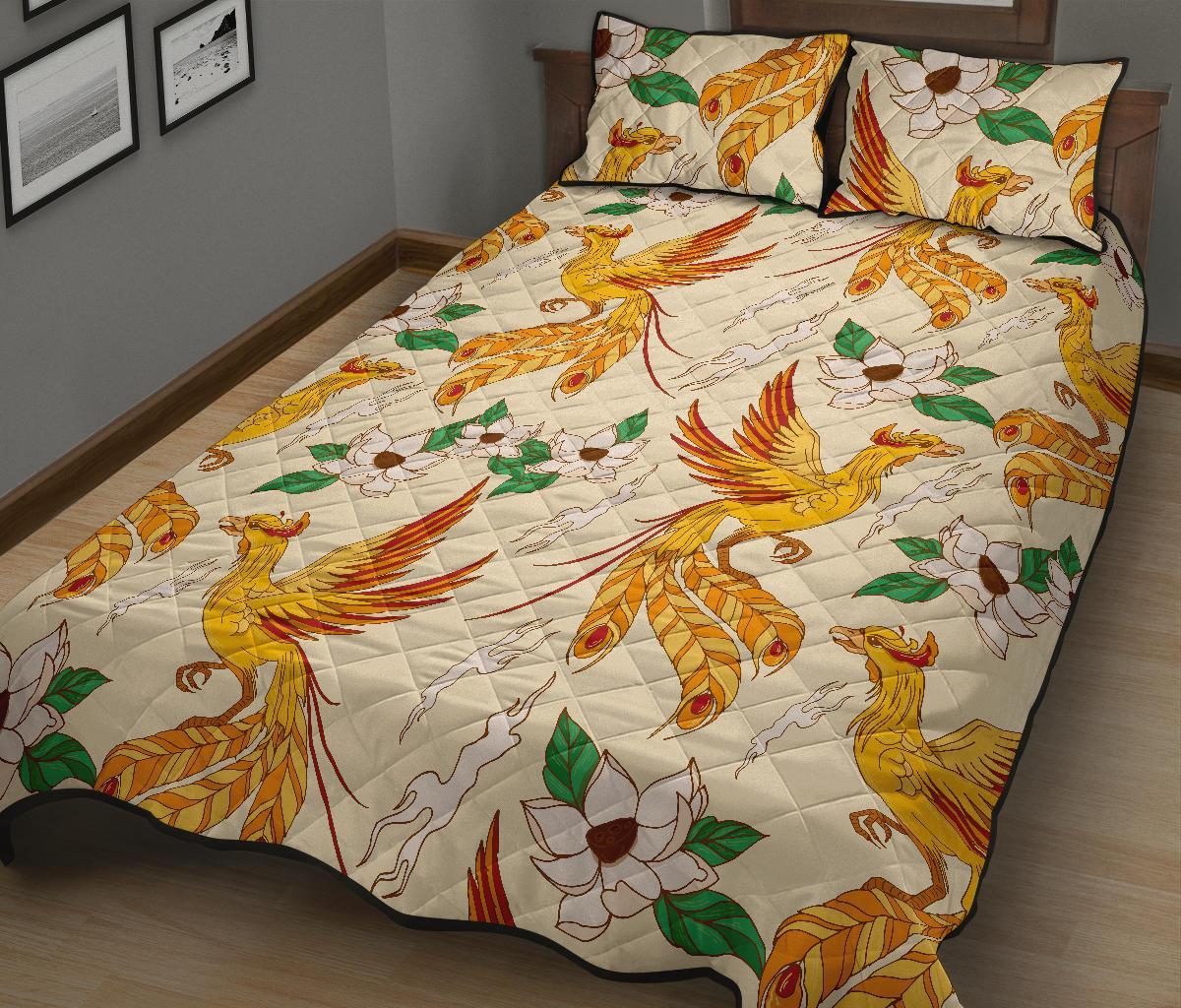 Phoenix Floral Pattern Print Bed Set Quilt-grizzshop