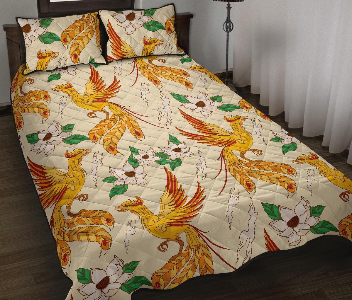 Phoenix Floral Pattern Print Bed Set Quilt-grizzshop