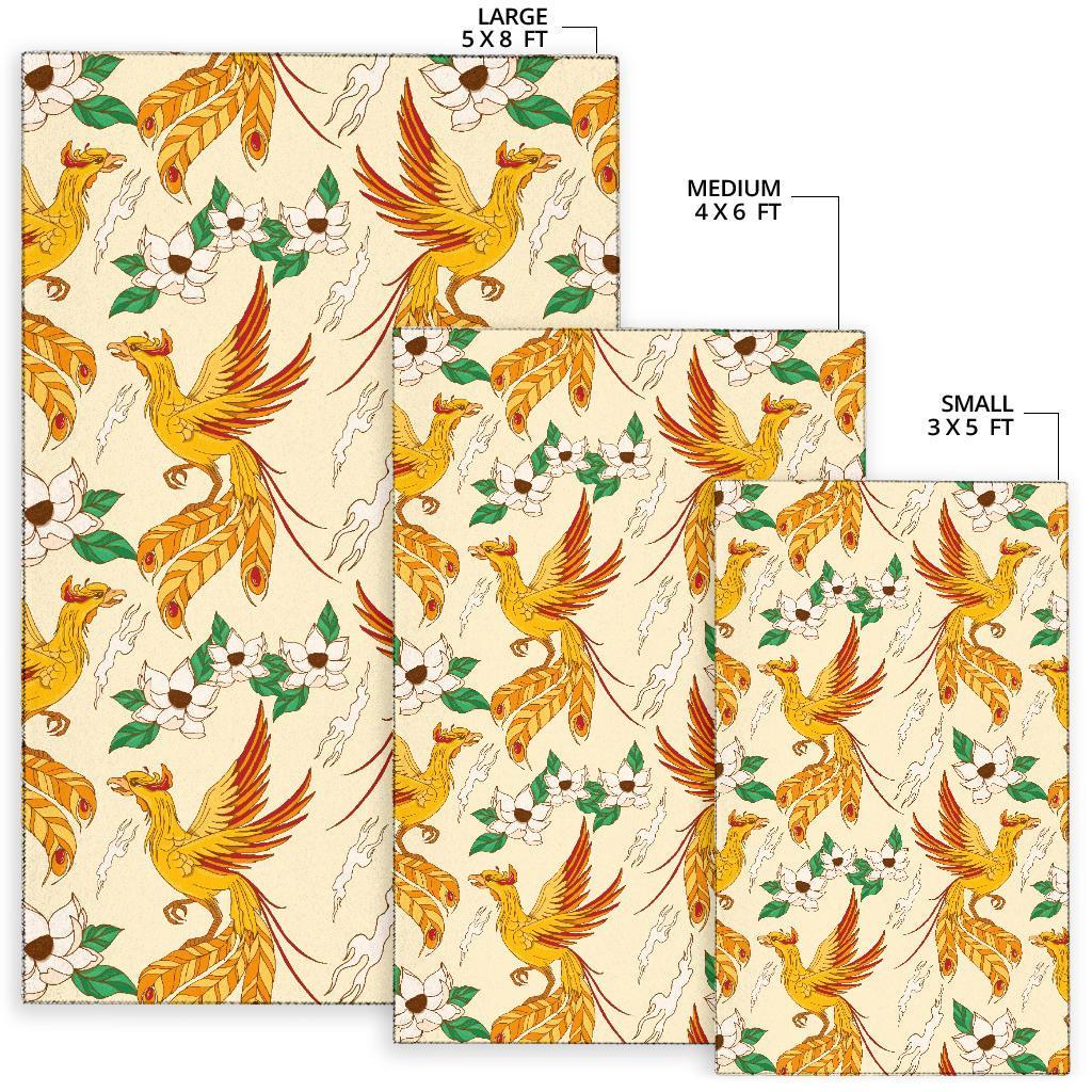 Phoenix Floral Pattern Print Floor Mat-grizzshop