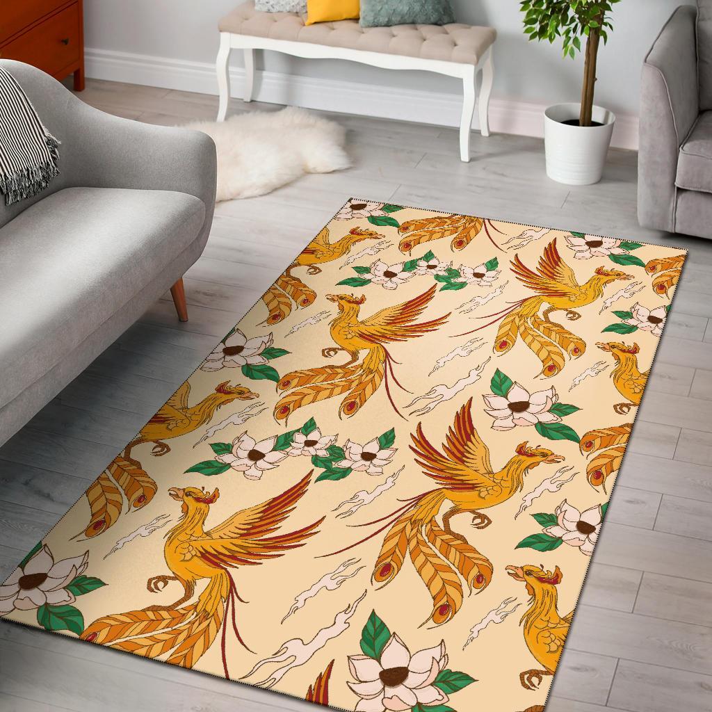 Phoenix Floral Pattern Print Floor Mat-grizzshop