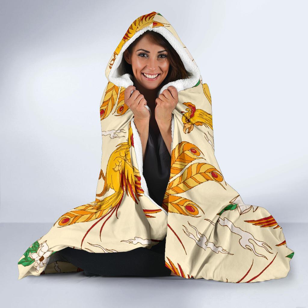 Phoenix Floral Pattern Print Hooded Blanket-grizzshop