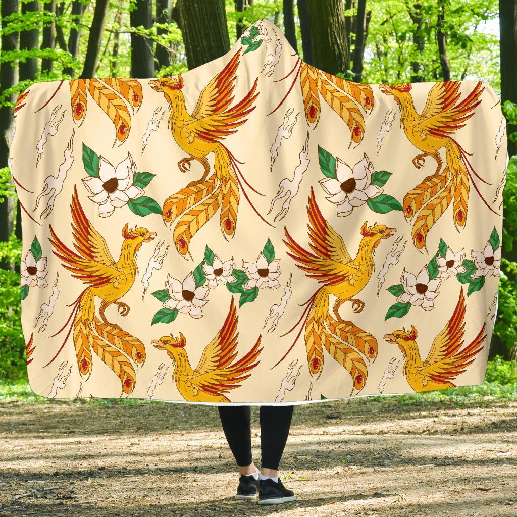 Phoenix Floral Pattern Print Hooded Blanket-grizzshop