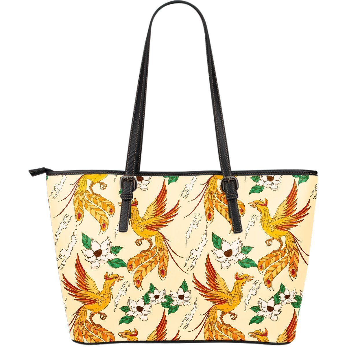 Phoenix Floral Pattern Print Leather Tote Bag-grizzshop