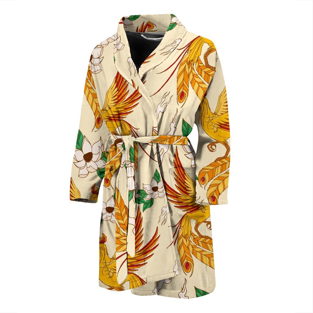 Phoenix Floral Pattern Print Men Long Robe-grizzshop