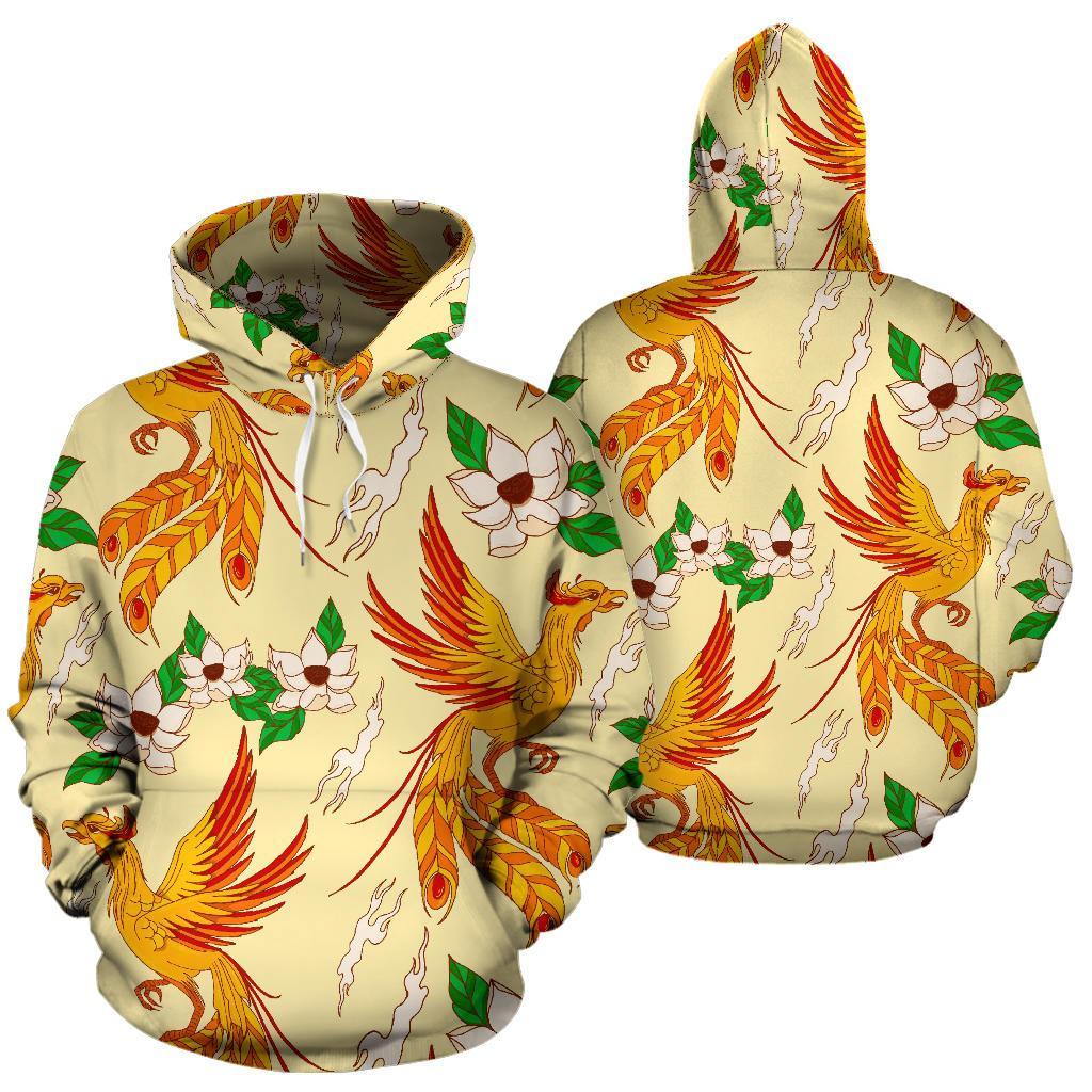 Phoenix Floral Pattern Print Men Women Pullover Hoodie-grizzshop