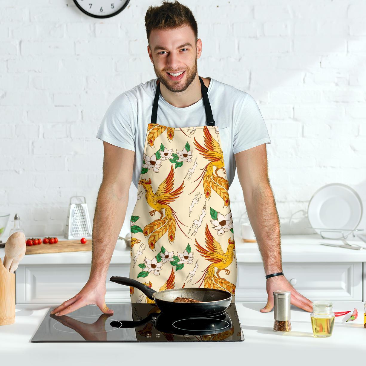 Phoenix Floral Pattern Print Men's Apron-grizzshop