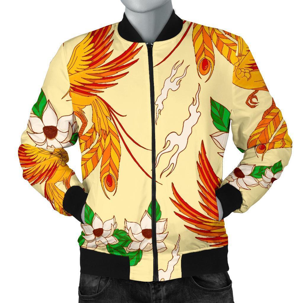 Phoenix Floral Pattern Print Men's Bomber Jacket-grizzshop