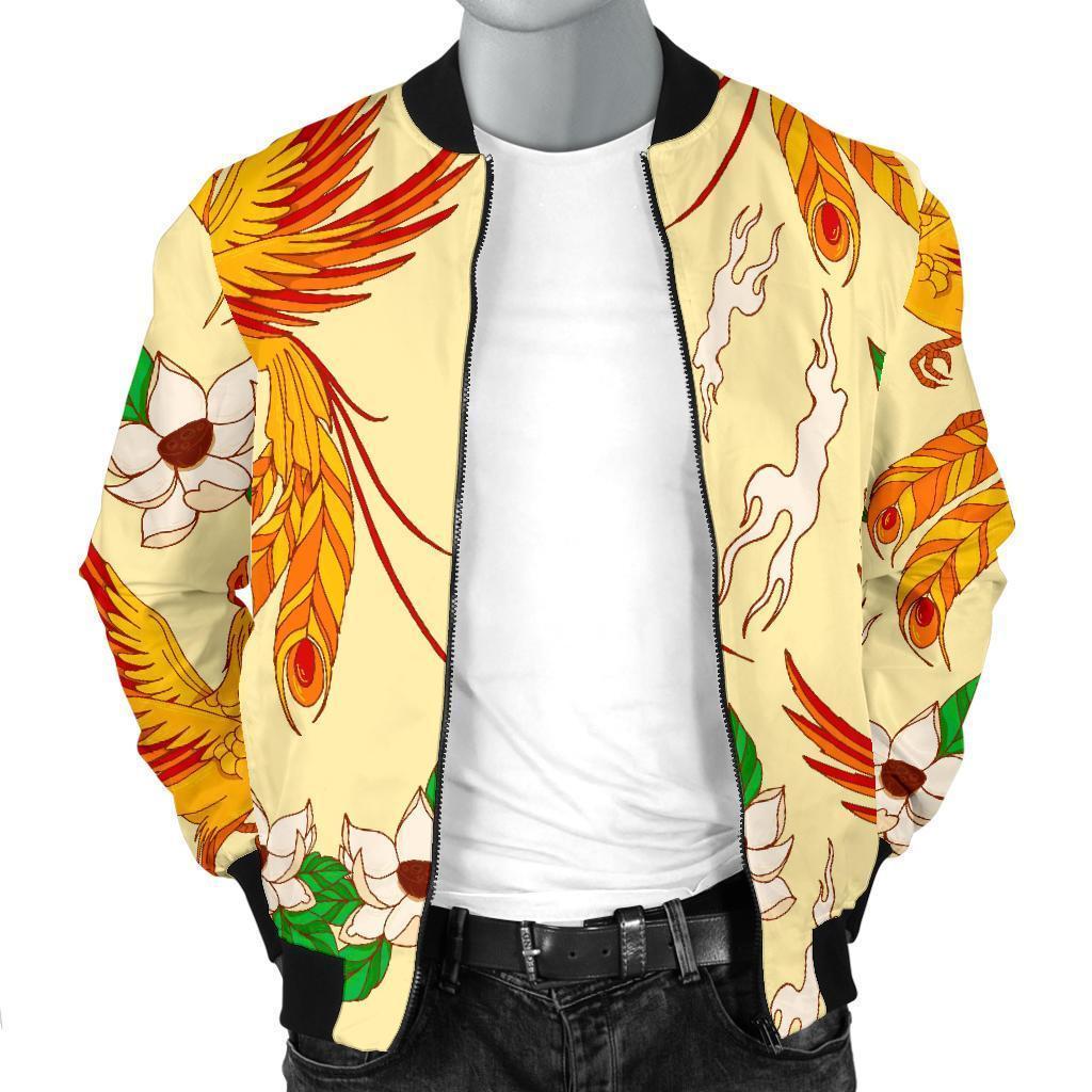 Phoenix Floral Pattern Print Men's Bomber Jacket-grizzshop