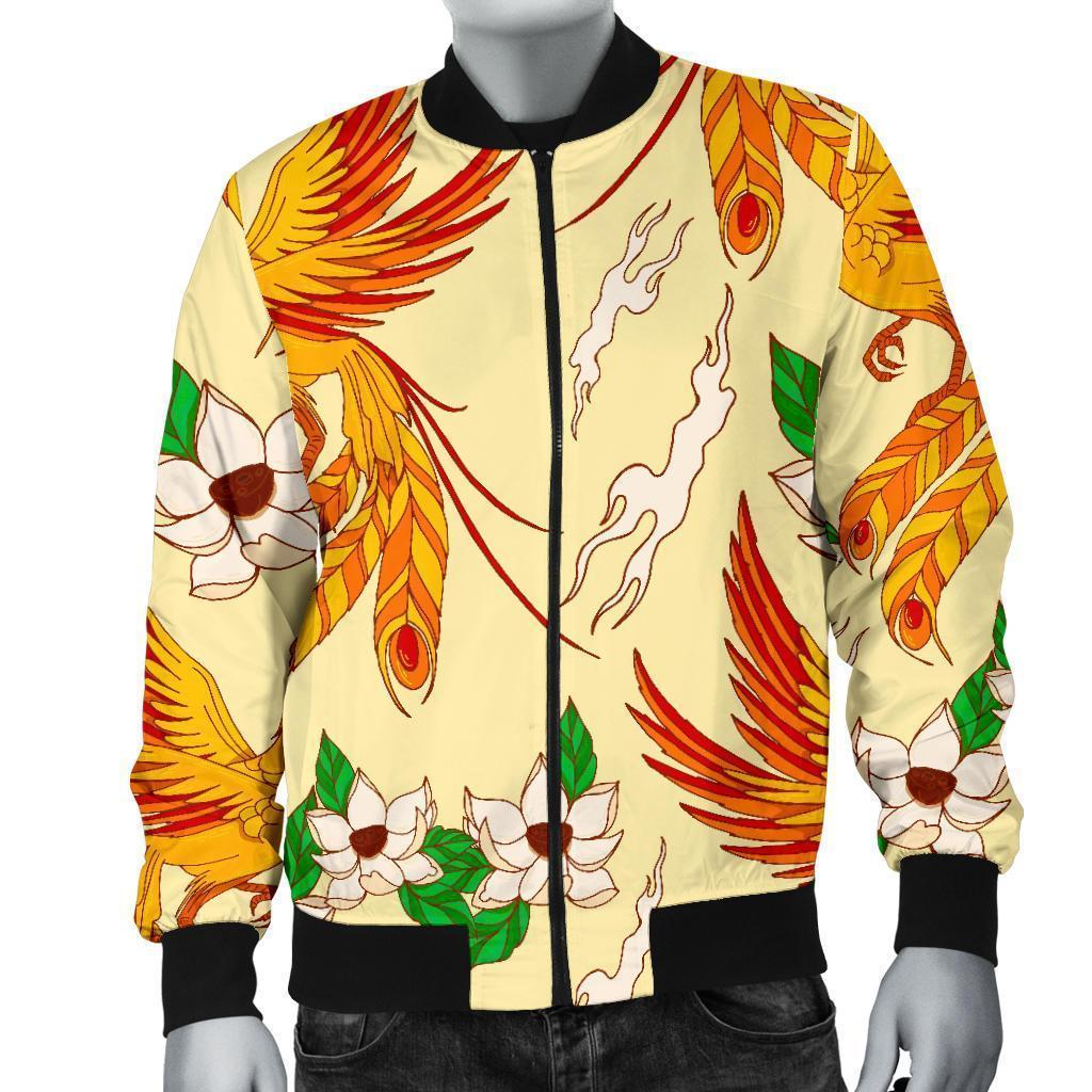 Phoenix Floral Pattern Print Men's Bomber Jacket-grizzshop