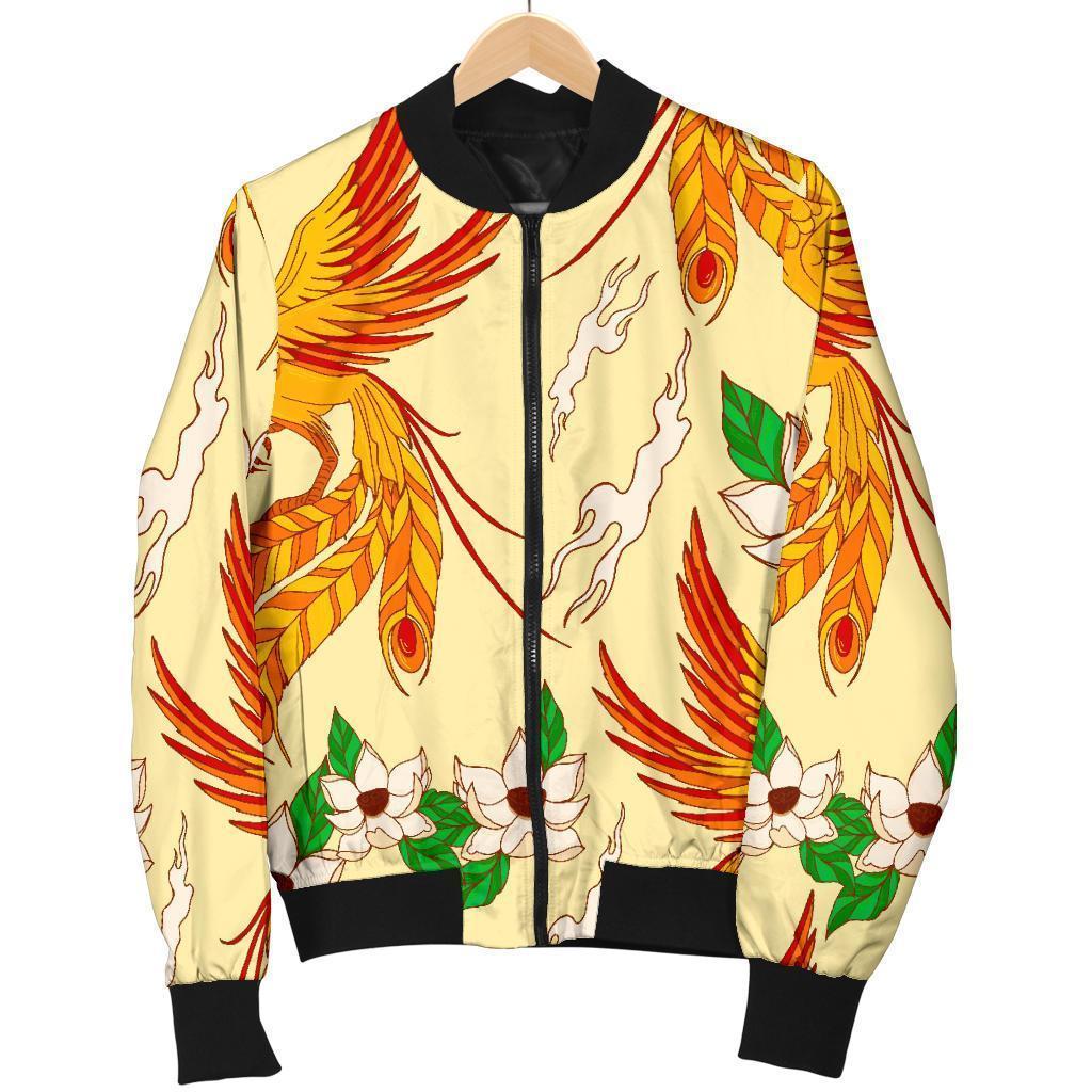 Phoenix Floral Pattern Print Men's Bomber Jacket-grizzshop