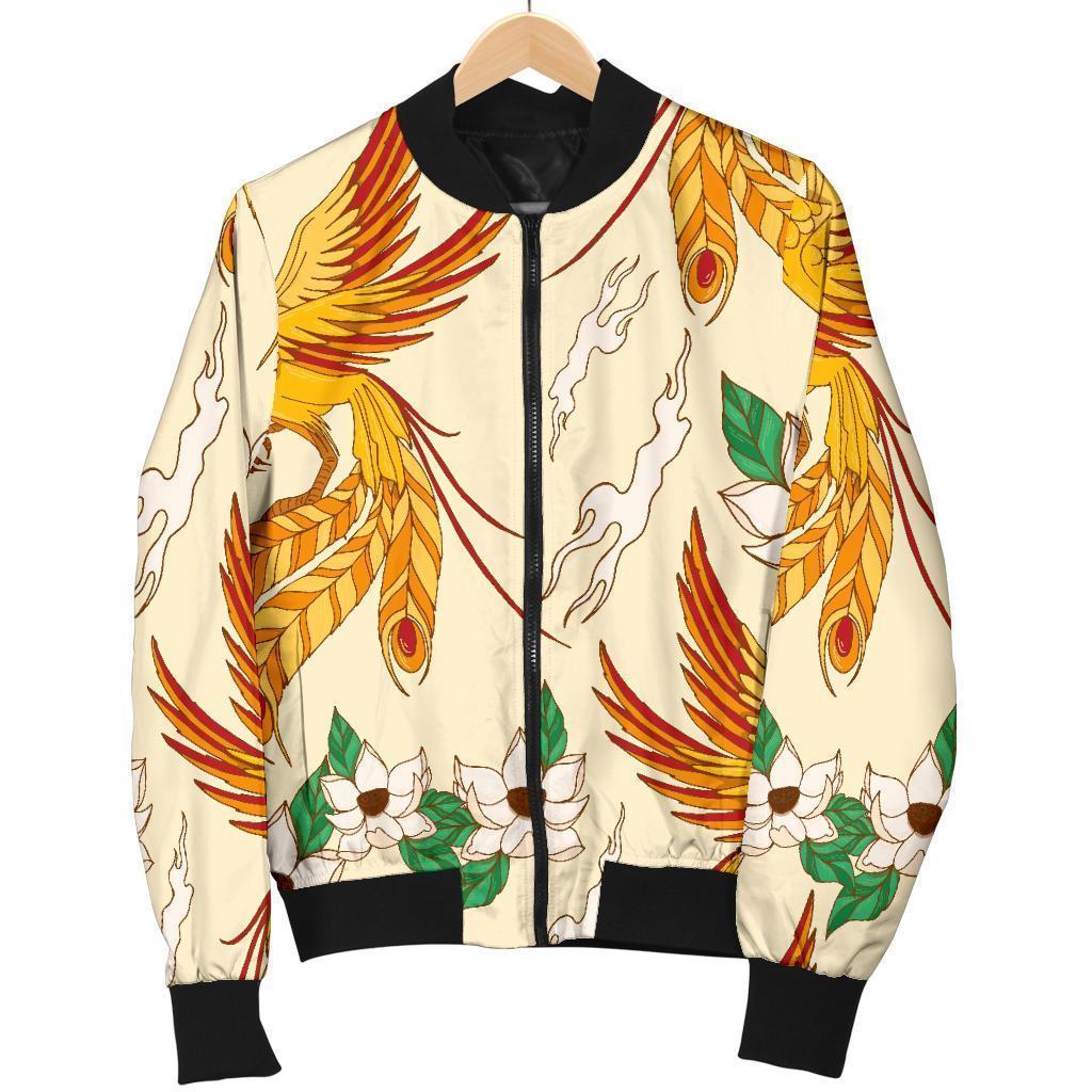 Phoenix Floral Pattern Print Women Casual Bomber Jacket-grizzshop