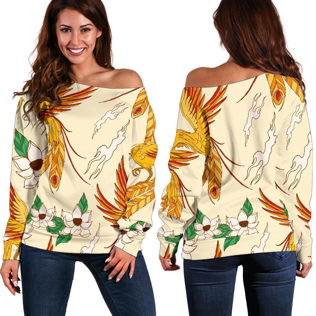 Phoenix Floral Pattern Print Women Off Shoulder Sweatshirt-grizzshop