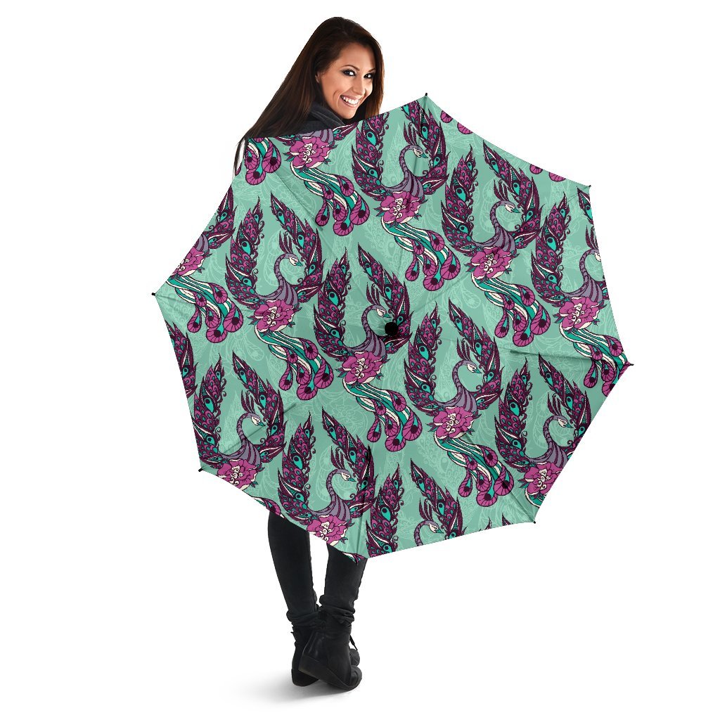 Phoenix Floral Print Pattern Automatic Foldable Umbrella-grizzshop