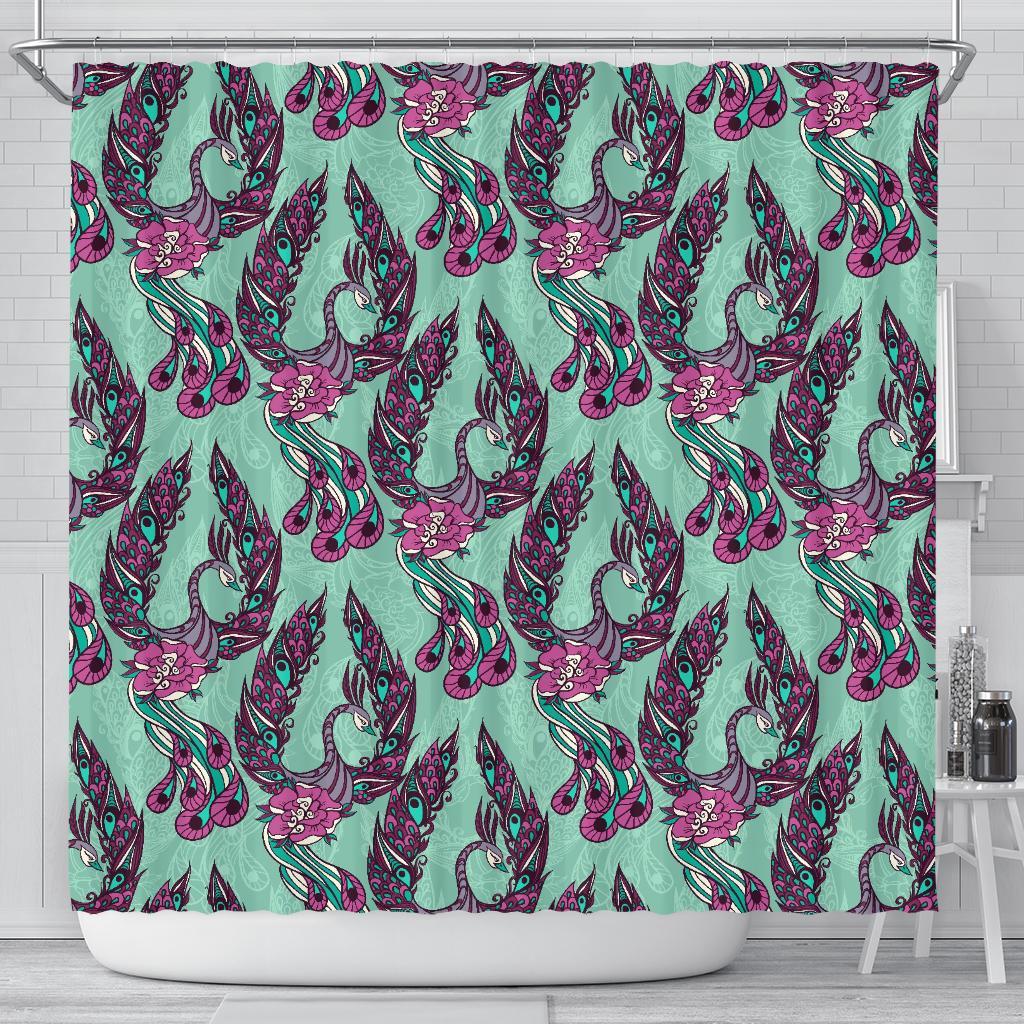 Phoenix Floral Print Pattern Bathroom Shower Curtain-grizzshop