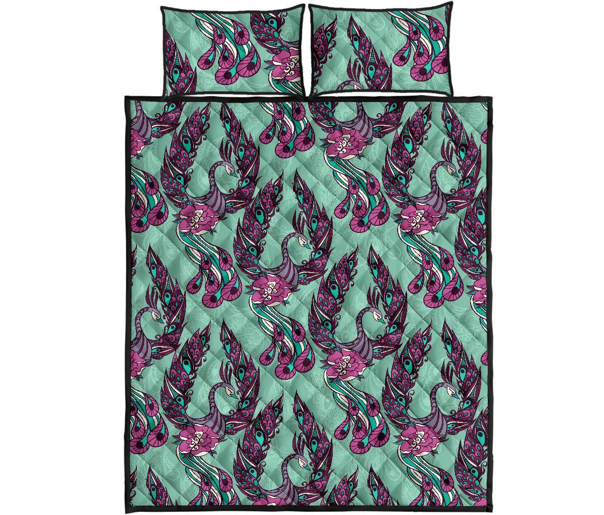 Phoenix Floral Print Pattern Bed Set Quilt-grizzshop