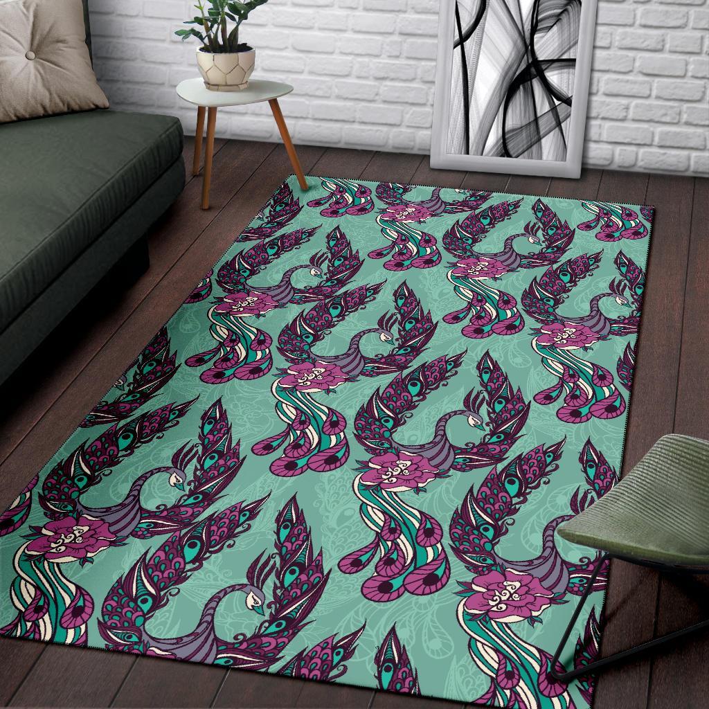 Phoenix Floral Print Pattern Floor Mat-grizzshop