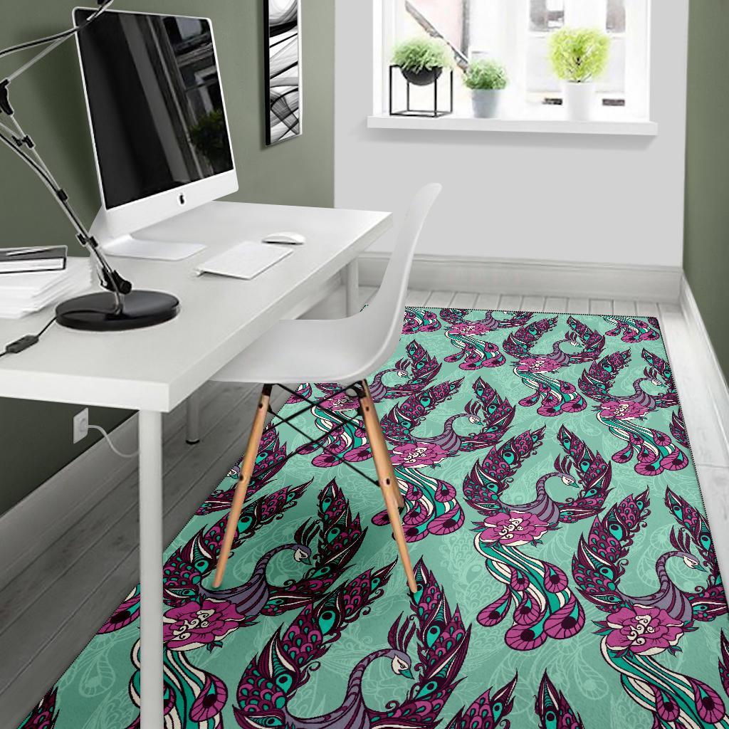 Phoenix Floral Print Pattern Floor Mat-grizzshop