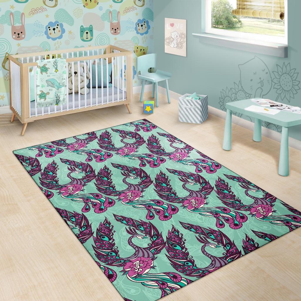 Phoenix Floral Print Pattern Floor Mat-grizzshop