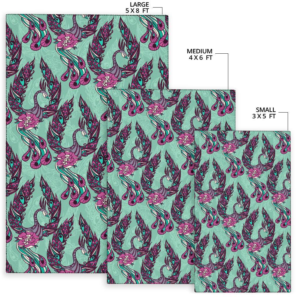 Phoenix Floral Print Pattern Floor Mat-grizzshop