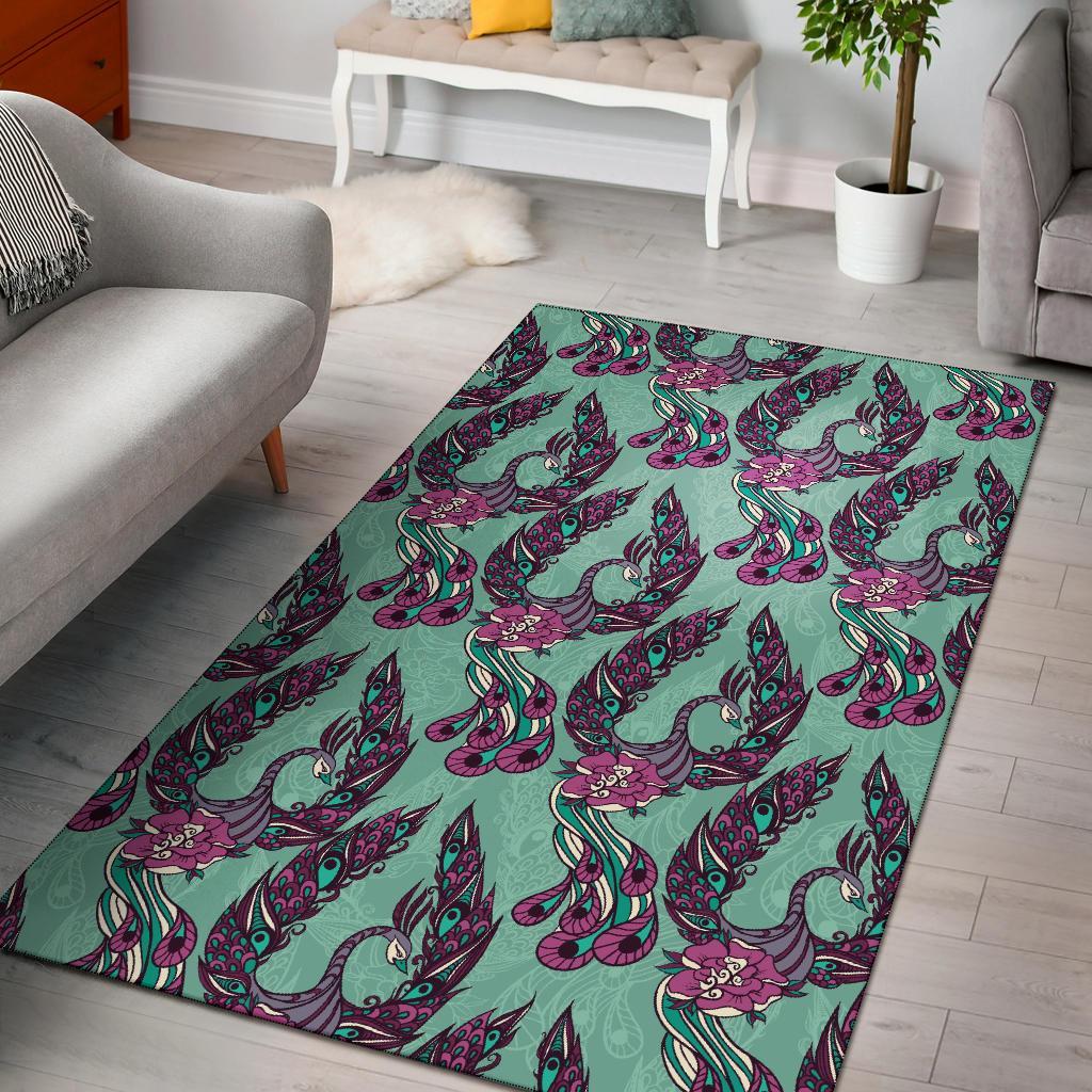 Phoenix Floral Print Pattern Floor Mat-grizzshop