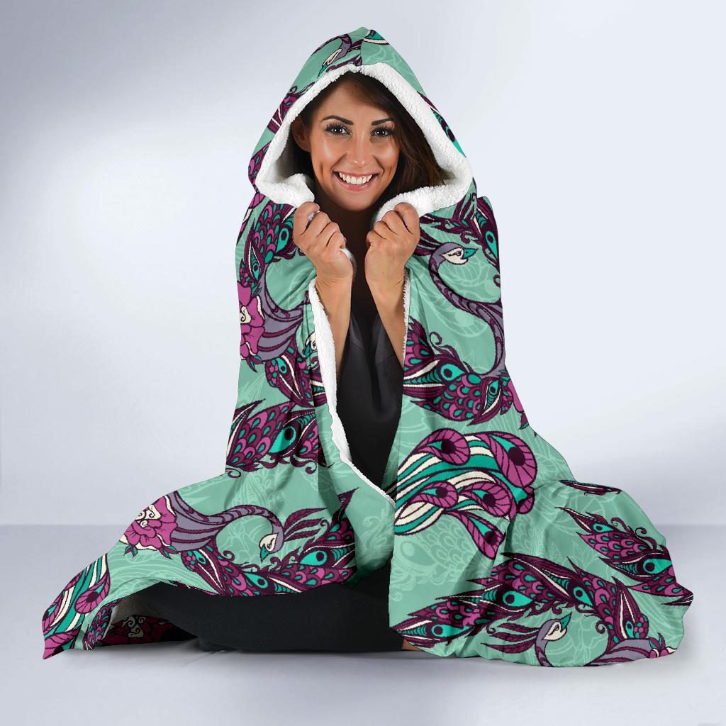 Phoenix Floral Print Pattern Hooded Blanket-grizzshop