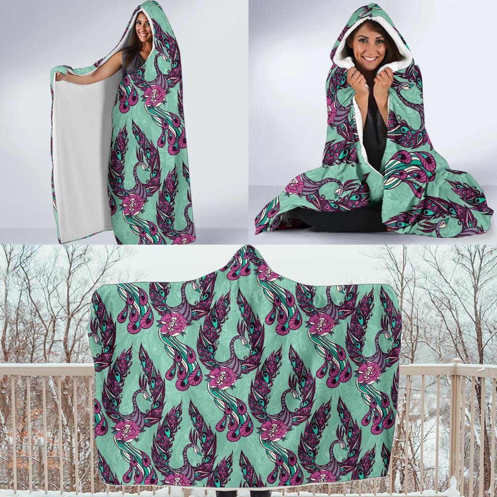 Phoenix Floral Print Pattern Hooded Blanket-grizzshop