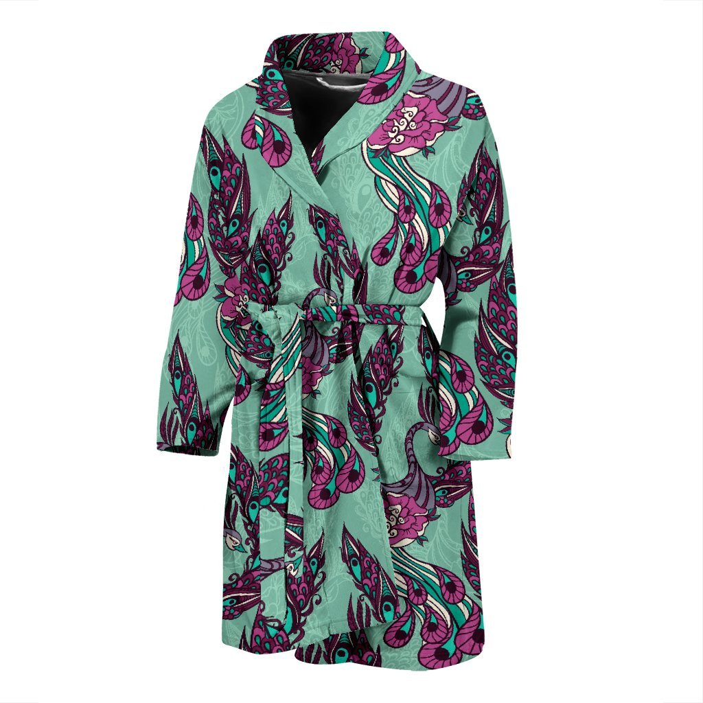 Phoenix Floral Print Pattern Men Long Robe-grizzshop