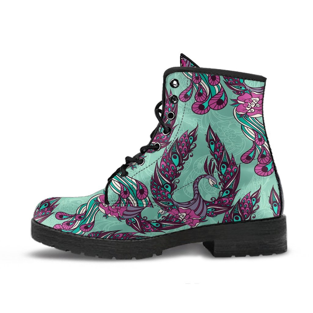 Phoenix Floral Print Pattern Men Women Leather Boots-grizzshop